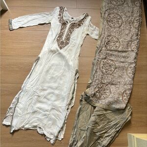 Indian Salwar Kameez Set with Churidaar and Embroidered Dupatta